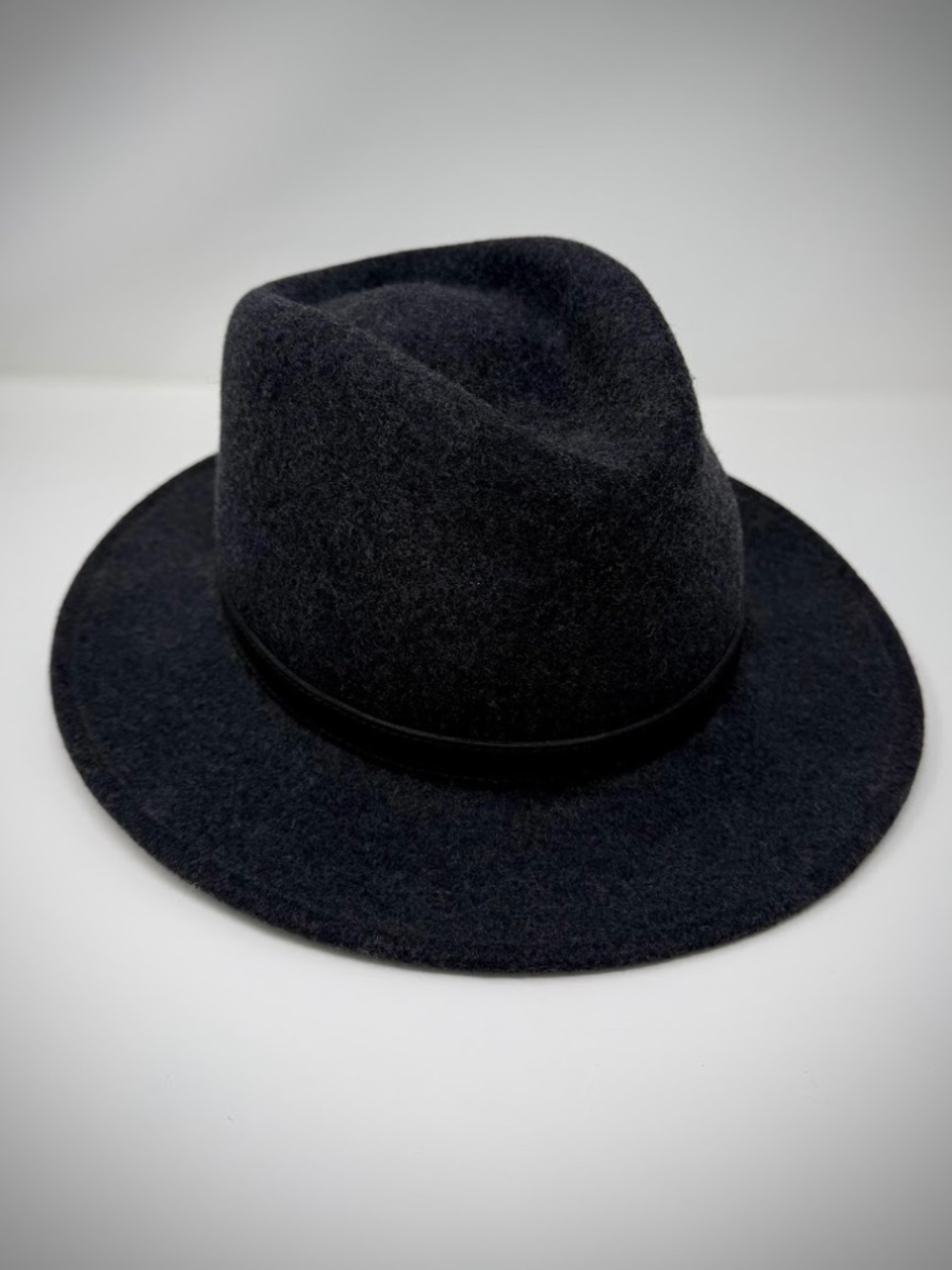 Black Wool Fedora Hat Wide Brim Classic Felt Hat Size Medium